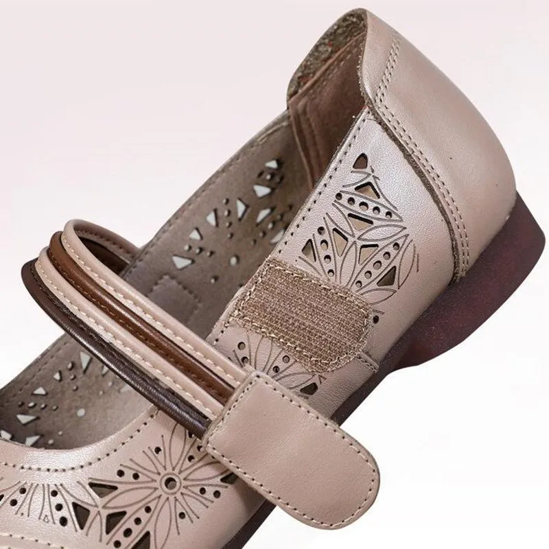 Turkish Cowhide Velcro Strap Round Toe Flats