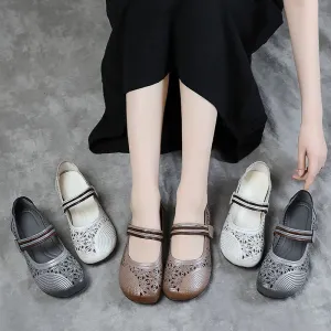 Turkish Cowhide Velcro Strap Round Toe Flats