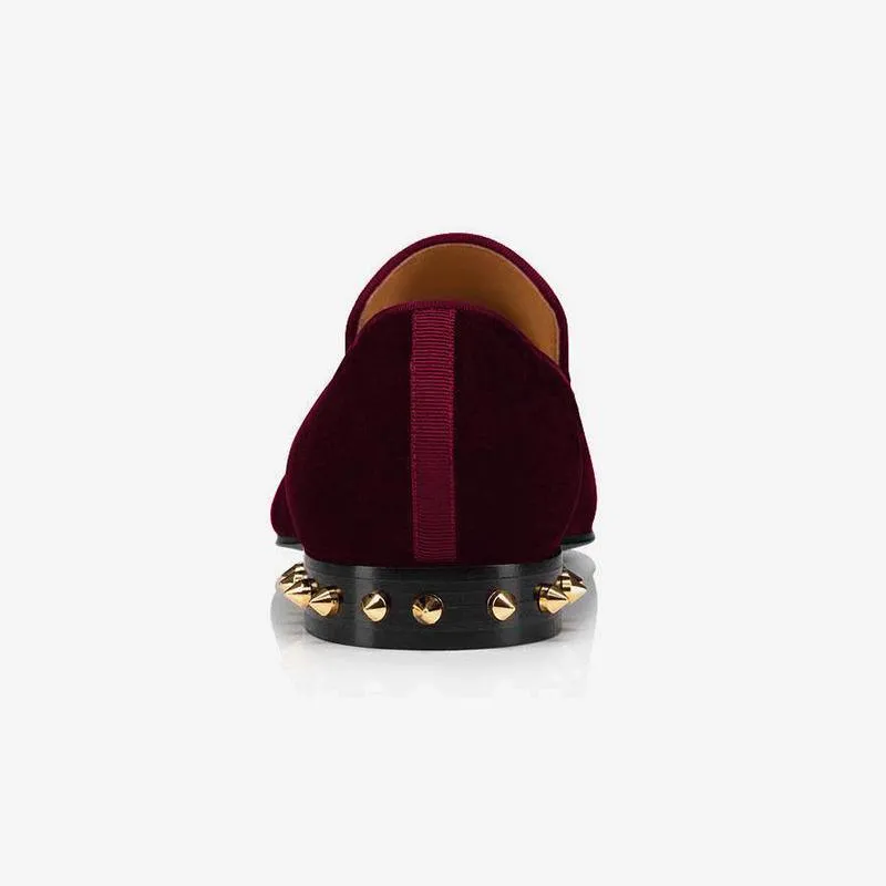 Velvet Loafers with Metal Studs