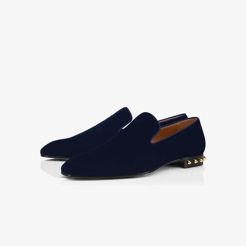 Velvet Loafers with Metal Studs