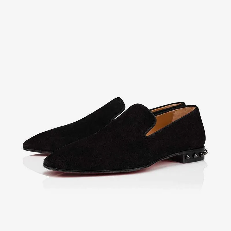 Velvet Loafers with Metal Studs