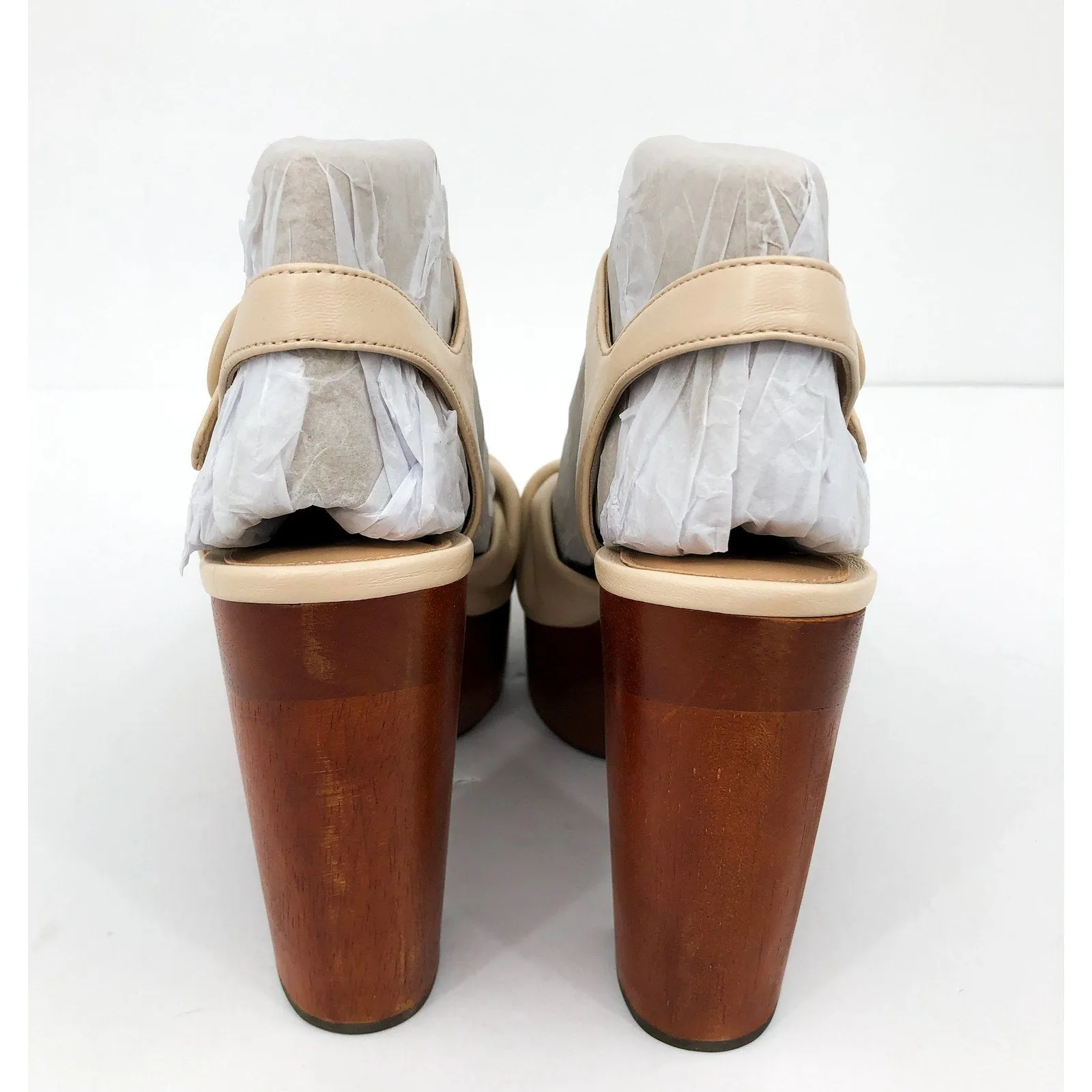 VERONICA BEARD Womens Gela Platform Sandals 10 Cream Shell Wood Leather NWOB