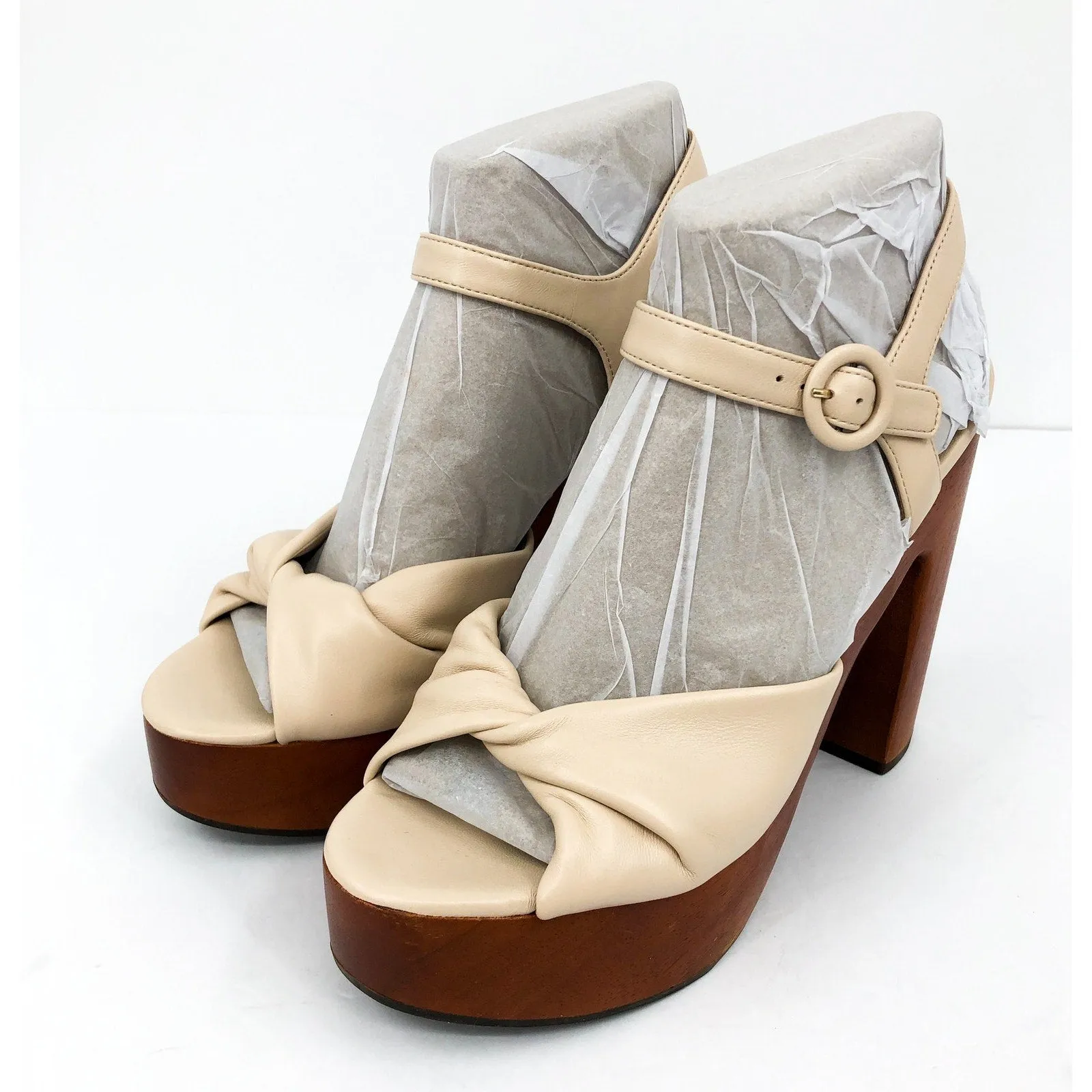 VERONICA BEARD Womens Gela Platform Sandals 10 Cream Shell Wood Leather NWOB