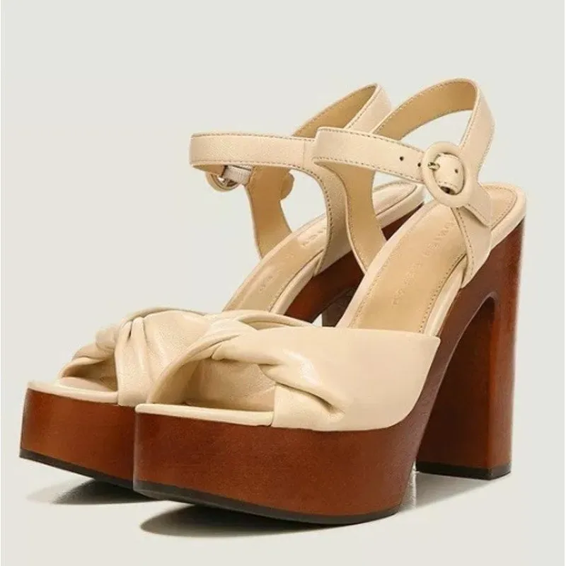 VERONICA BEARD Womens Gela Platform Sandals 10 Cream Shell Wood Leather NWOB