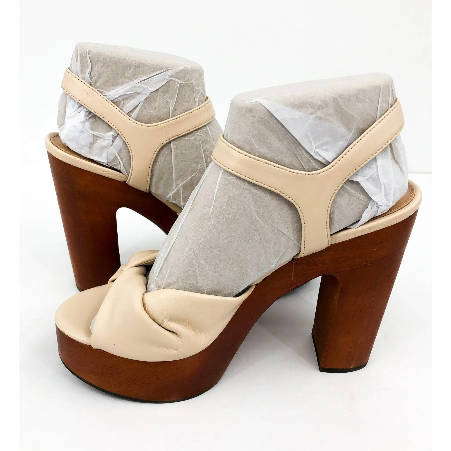 VERONICA BEARD Womens Gela Platform Sandals 10 Cream Shell Wood Leather NWOB