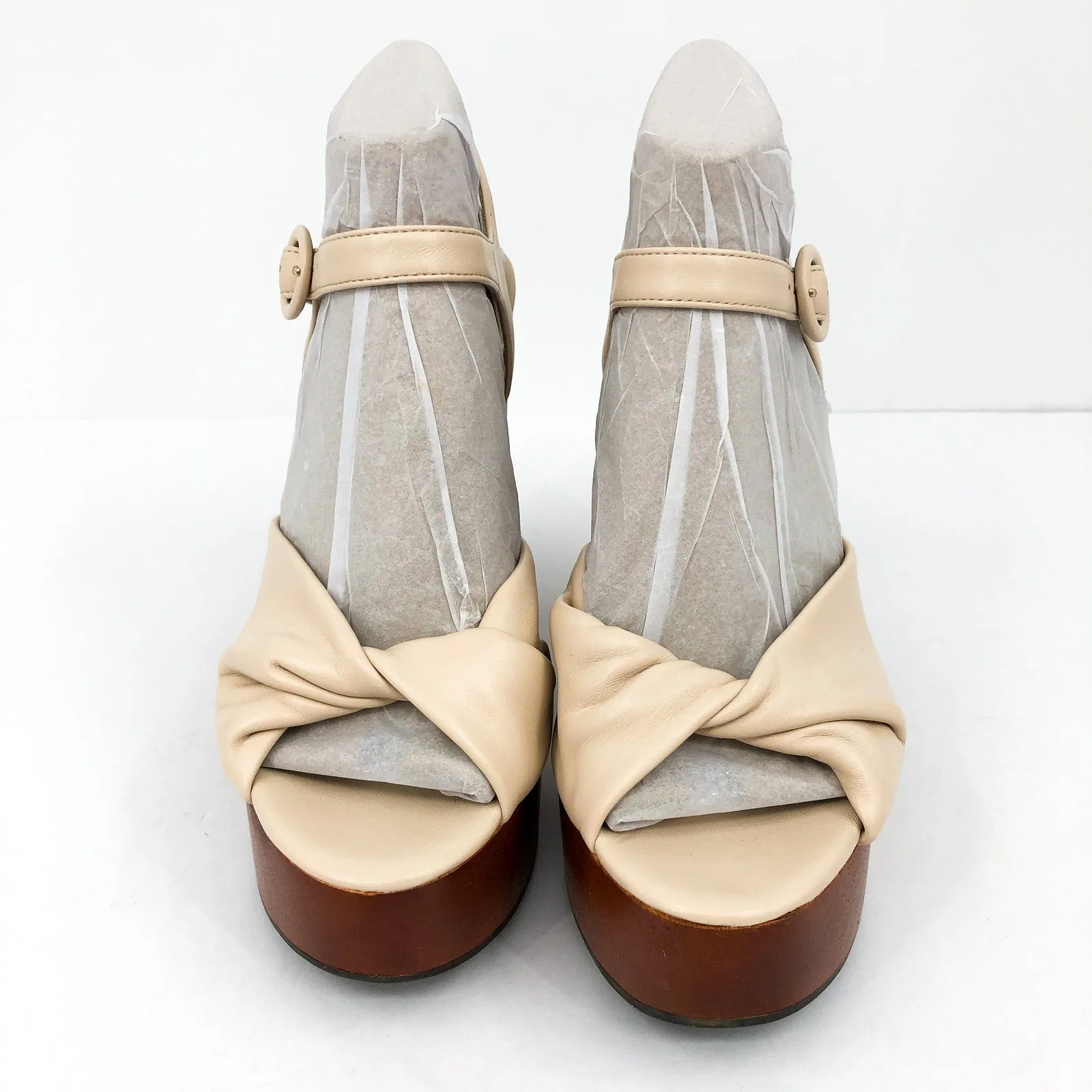 VERONICA BEARD Womens Gela Platform Sandals 10 Cream Shell Wood Leather NWOB