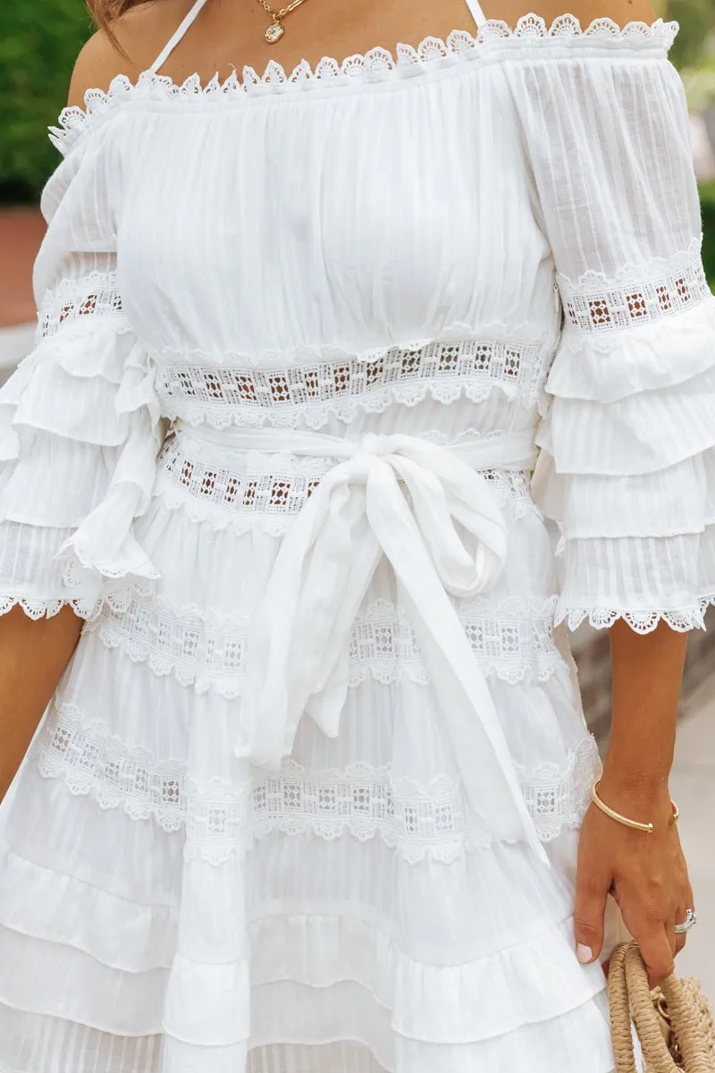 White Lace Ruffled Mini Dress - FINAL SALE