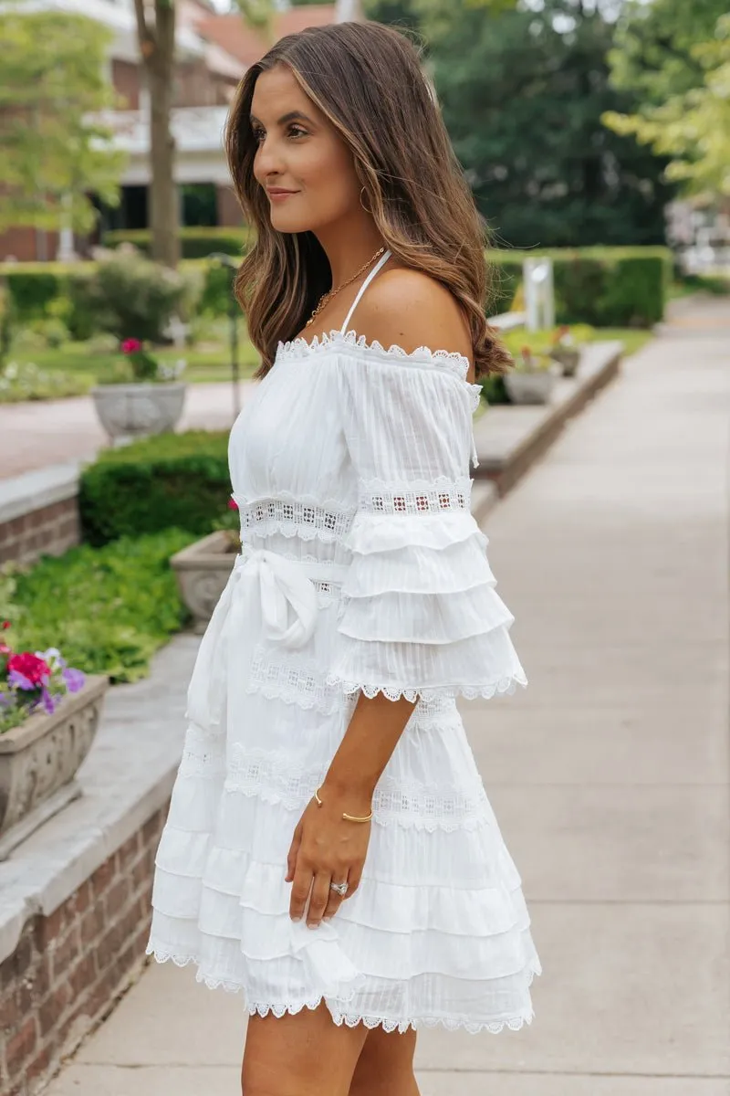 White Lace Ruffled Mini Dress - FINAL SALE