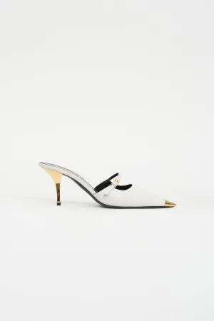 White Leather & Gold Mary Jane Mule