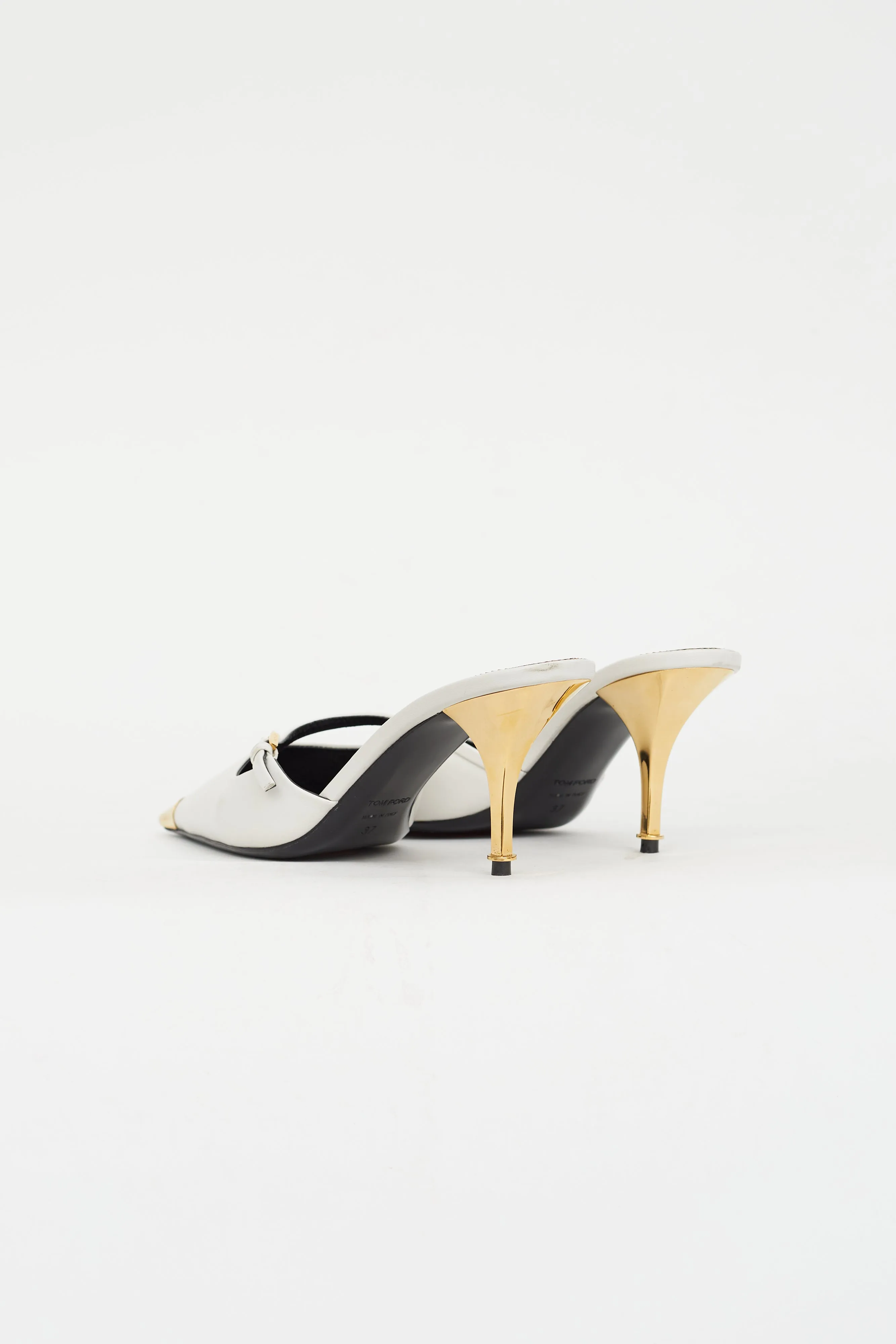 White Leather & Gold Mary Jane Mule