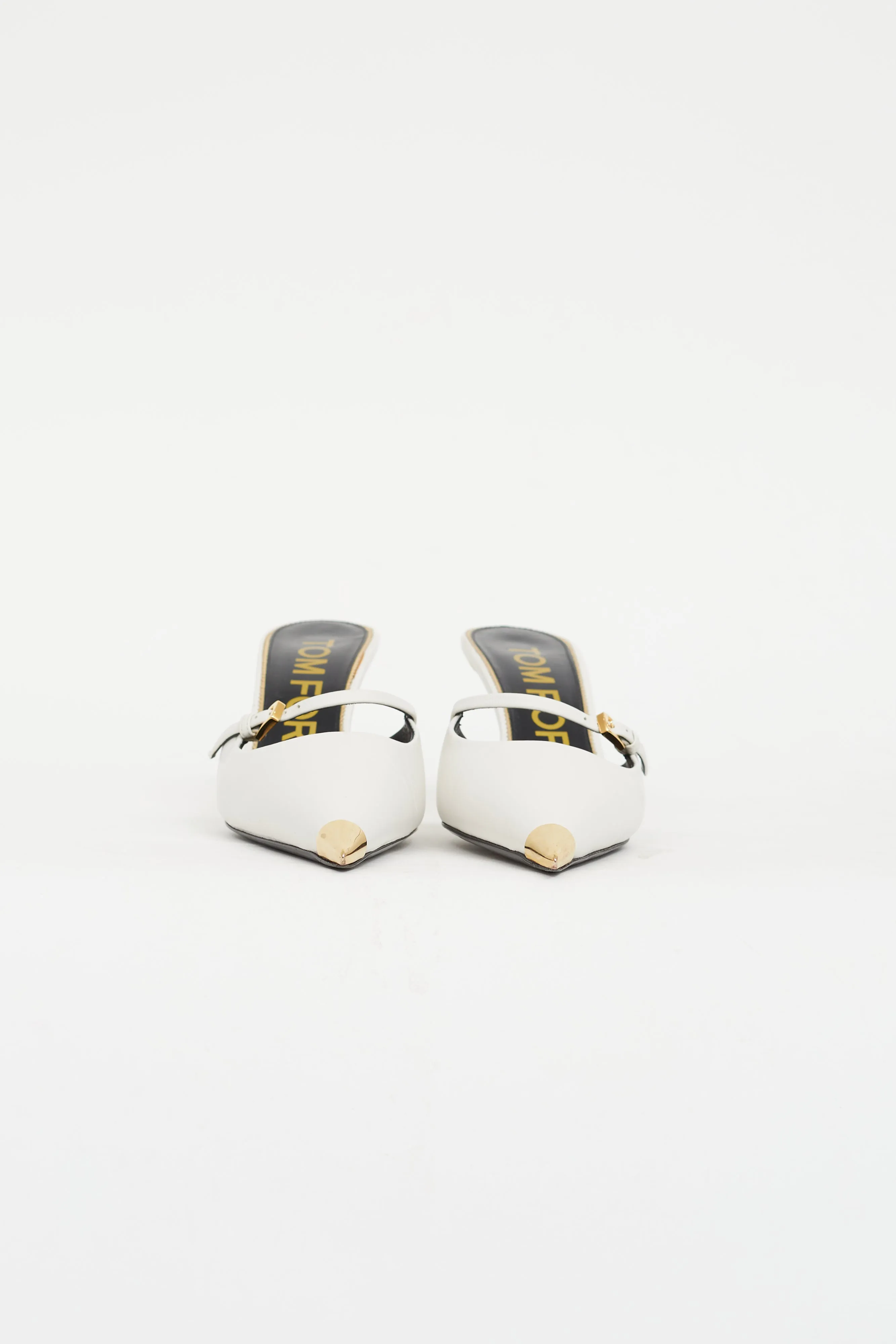 White Leather & Gold Mary Jane Mule