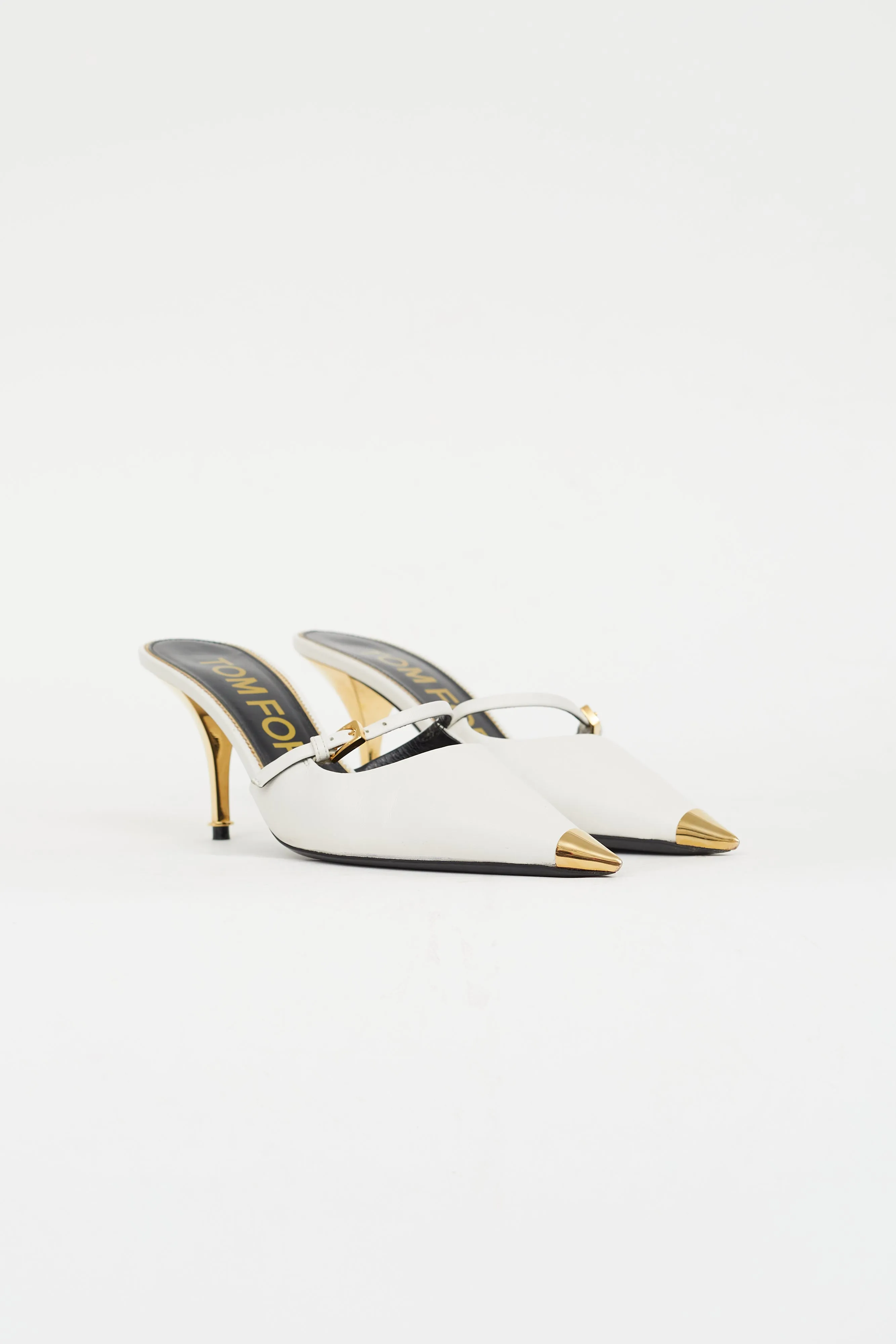White Leather & Gold Mary Jane Mule
