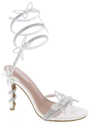 White Womens Wrap Strappy Butterfly Heeled Sandals