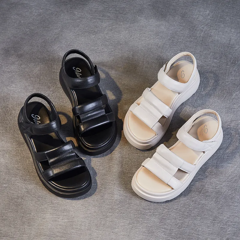 Women Leather Casual Velcro Wedge Sandals