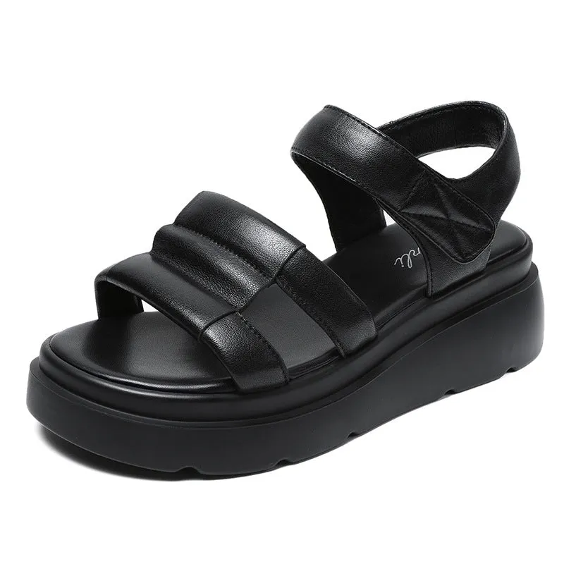 Women Leather Casual Velcro Wedge Sandals