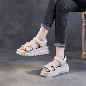 Women Leather Casual Velcro Wedge Sandals