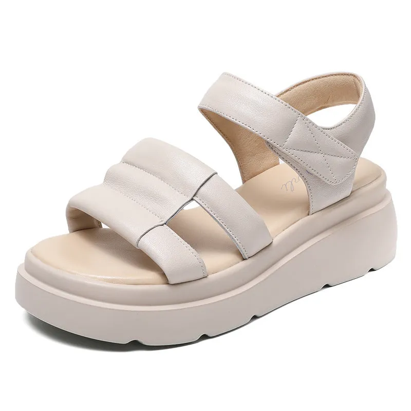 Women Leather Casual Velcro Wedge Sandals