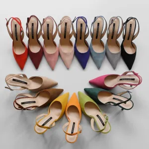 xiangtuibao  New style middle-heeled female summer Korean version of fashion nude high-heeled pointed leather hollow fine heel Baotou sandals