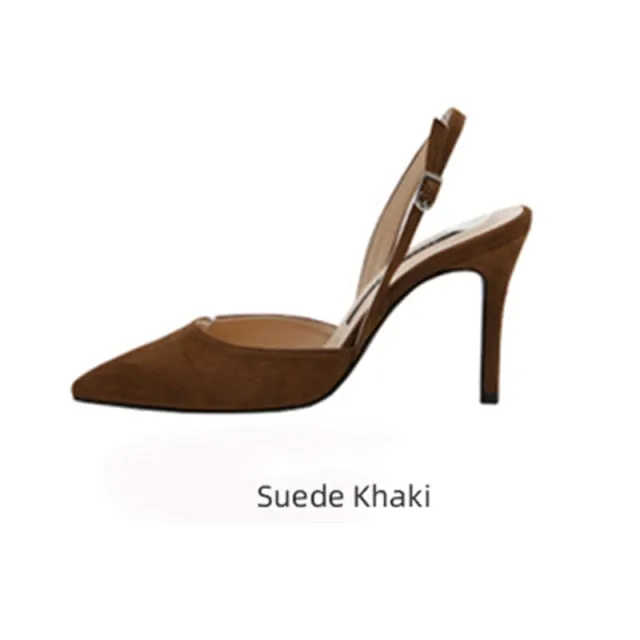 xiangtuibao  New style middle-heeled female summer Korean version of fashion nude high-heeled pointed leather hollow fine heel Baotou sandals
