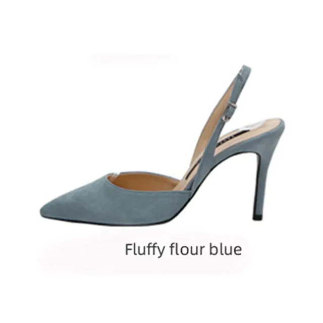 xiangtuibao  New style middle-heeled female summer Korean version of fashion nude high-heeled pointed leather hollow fine heel Baotou sandals