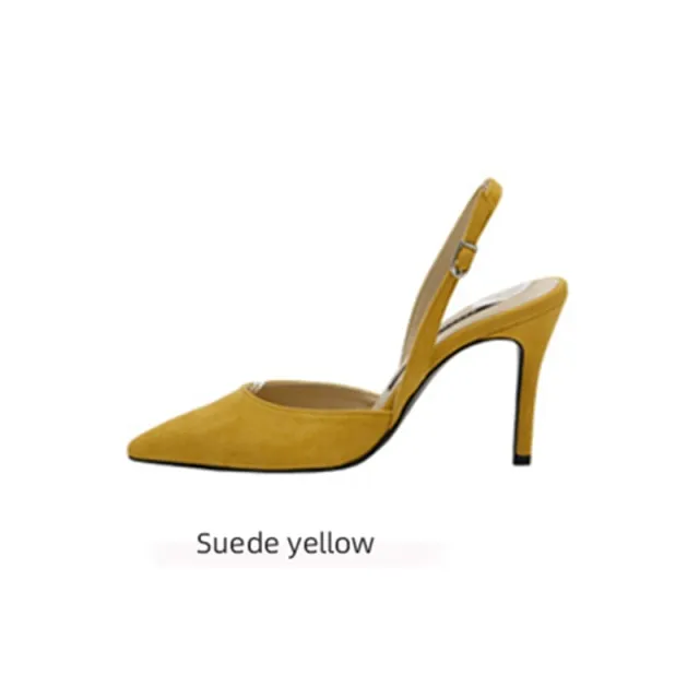 xiangtuibao  New style middle-heeled female summer Korean version of fashion nude high-heeled pointed leather hollow fine heel Baotou sandals